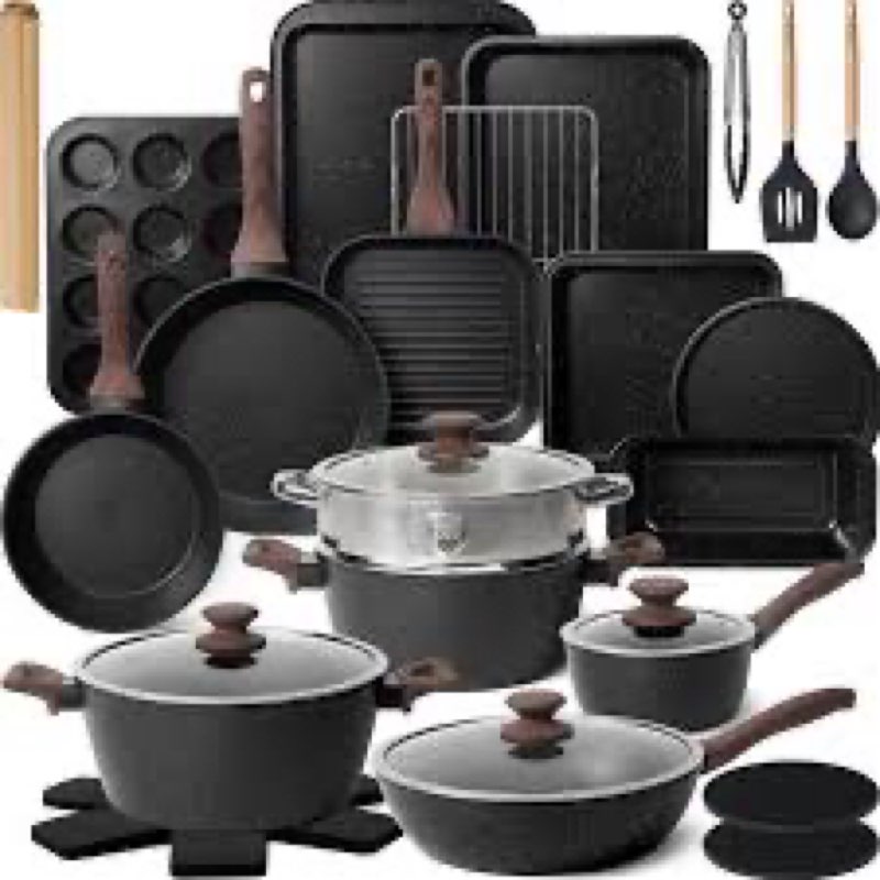 Pots and Pans Set Non Stick, 31 Piece Kitchen Induction Cookware & Bakeware Set, Nonstick Kitchen Co