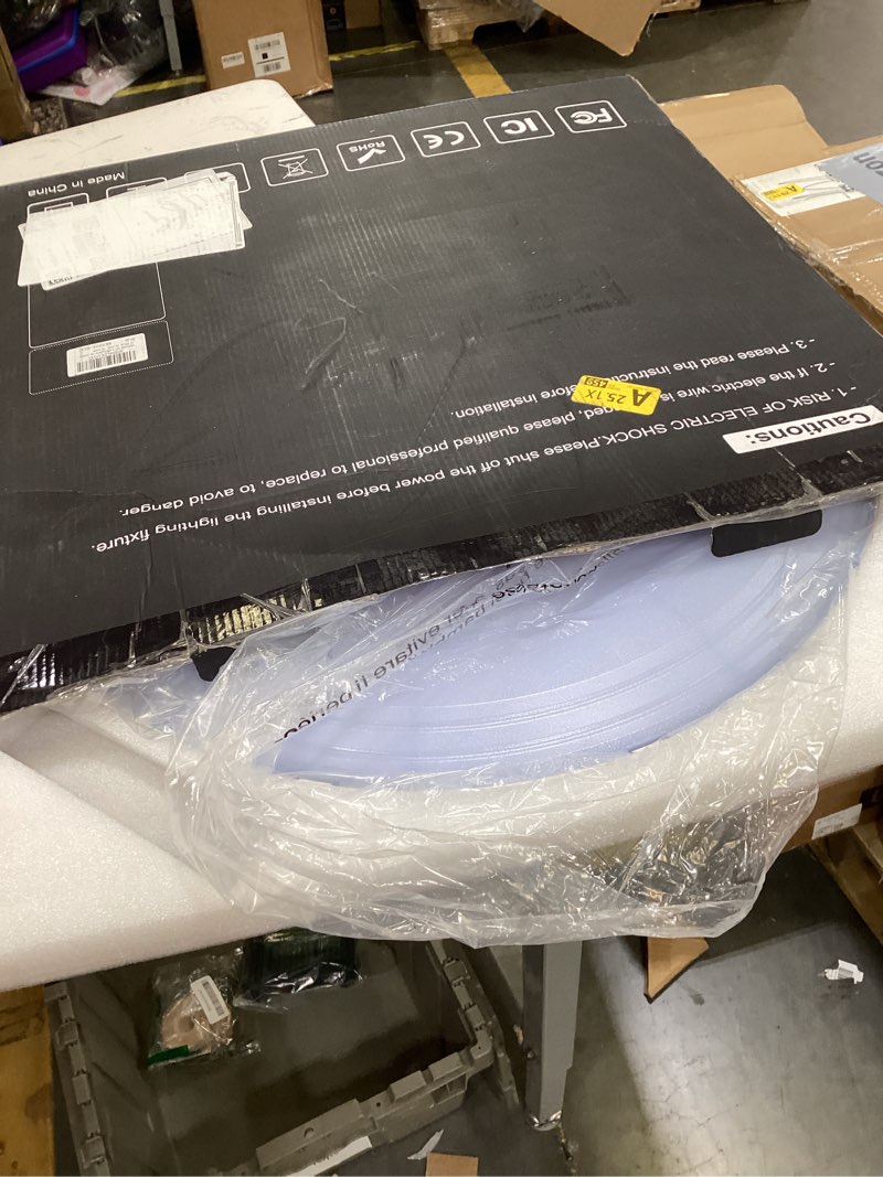 Condition photo showing As Is for 20 inch flush mount ceiling light, 42w 4200lm, dimmable & 3000k/4000k/6500k selectable, modern white led ceiling light fixture for dining room, kitchen, bedroom, office, hotel, wired white 20 inch