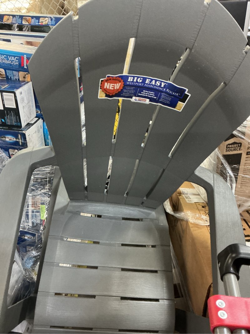 Condition photo showing New/Like New for adams patio big easy westport adirondack chair grey resin frame rocking chair with slat seat