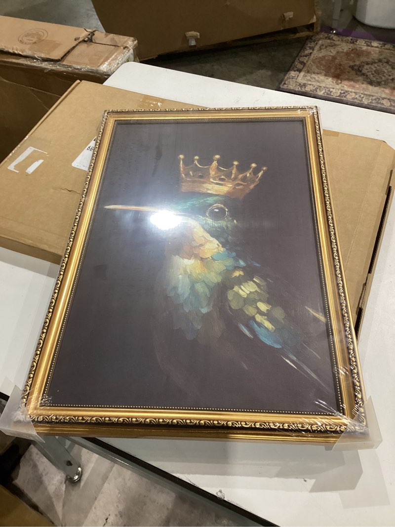 Condition photo showing Good Condition for gold framed vintage wall art canvas hummingbird birds king wall decor retro gold