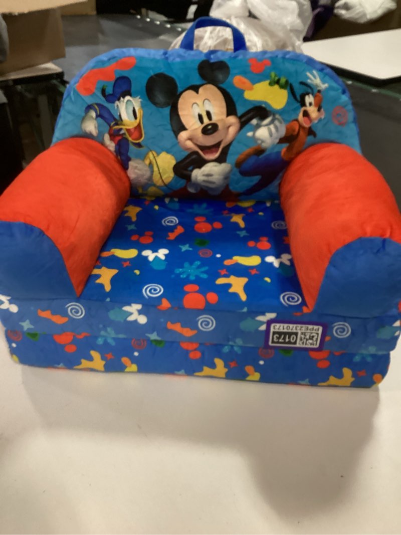 Condition photo showing As Is for Delta Children - Mickey Mouse Cozee Buddy Flip-Out Kids Chair, Blue