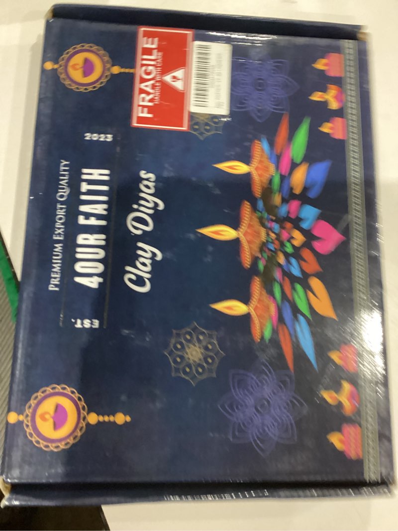 Condition photo showing New/Like New for 12 Pc Set Multicolored Chalk Work Clay Diya | Diwali Pooja Handmade Dia | Terracotta - Natural EARTHEN Diya - Handpainted 12 Piece of Multi-Color