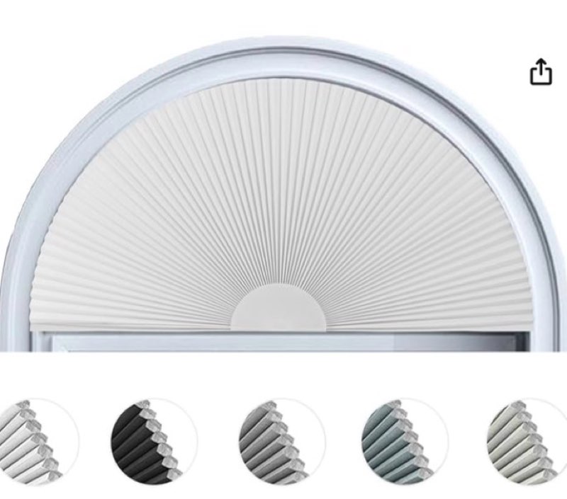 Arch Window Shade Blackout Cellular Shades Half Circle Moon Window Covering No Drill Honeycomb Cordless Blinds for Indoor Window Room Darkening Easy Install Light Blocking Blinds (1, White, 36x18inch)