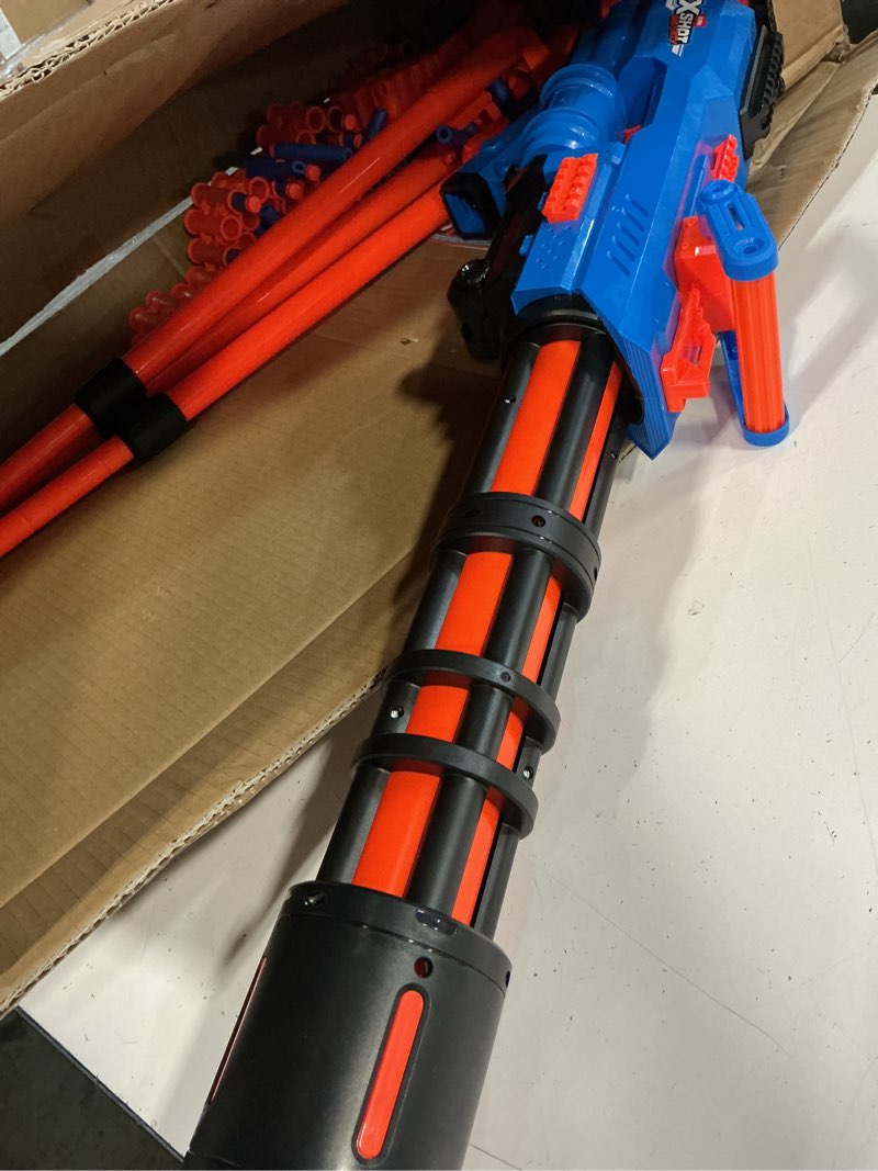 Condition photo showing Good Condition for x-shot insanity motorized rage fire by zuru 72 darts, air pocket technology darts, dart storage, blasting power, auto feeding belt, tripod & scope, outdoor toy for boys, girls, teens, adults