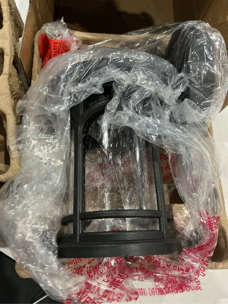 Condition photo showing As Is for quoizel kessel 1 -light 10-in h matte black hardwired outdoor wall light