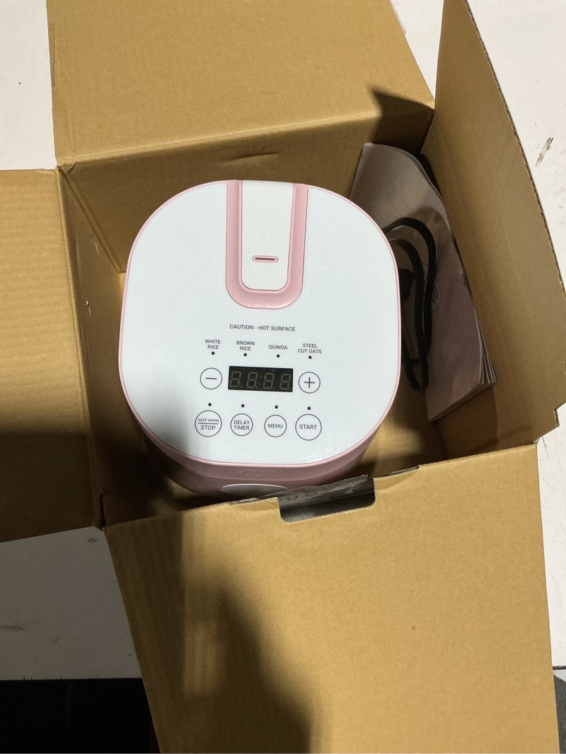 Condition photo showing Good Condition for GreenLife Digital Rice Cooker, 2-Cups Uncooked/4-Cups Cooked, Removable Nonstick Ceramic PFAS-Free Pot, One-Touch Presets, Oats, Quinoa, Brown Rice, Auto Keep Warm, Fuzzy Logic Tech, 1.5QT, Pink Rice Maker Pink