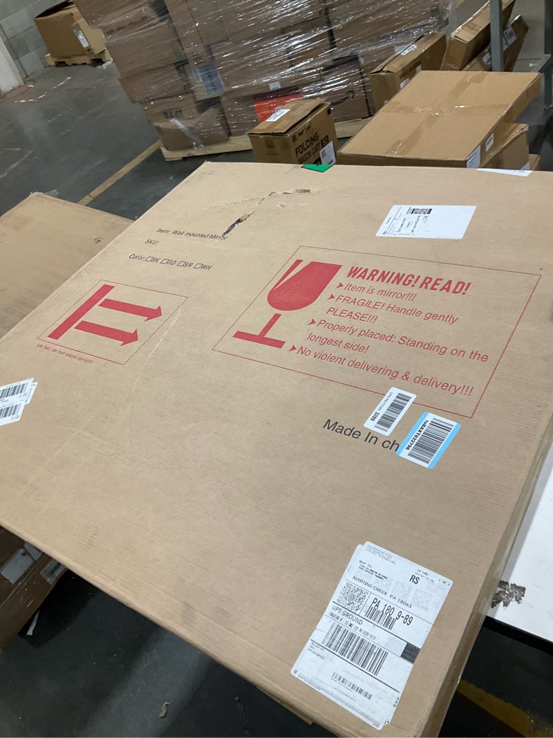 Condition photo showing Good Condition for Bathroom Mirror, Wall Mirrors, Black Metal Framed Wall-Mounted Mirrors, Bathroom Vanity Mirror for Over Sink, Living Room, Bedroom, Entryway, 36x36 Inch, Black Black 36"L x 36"W