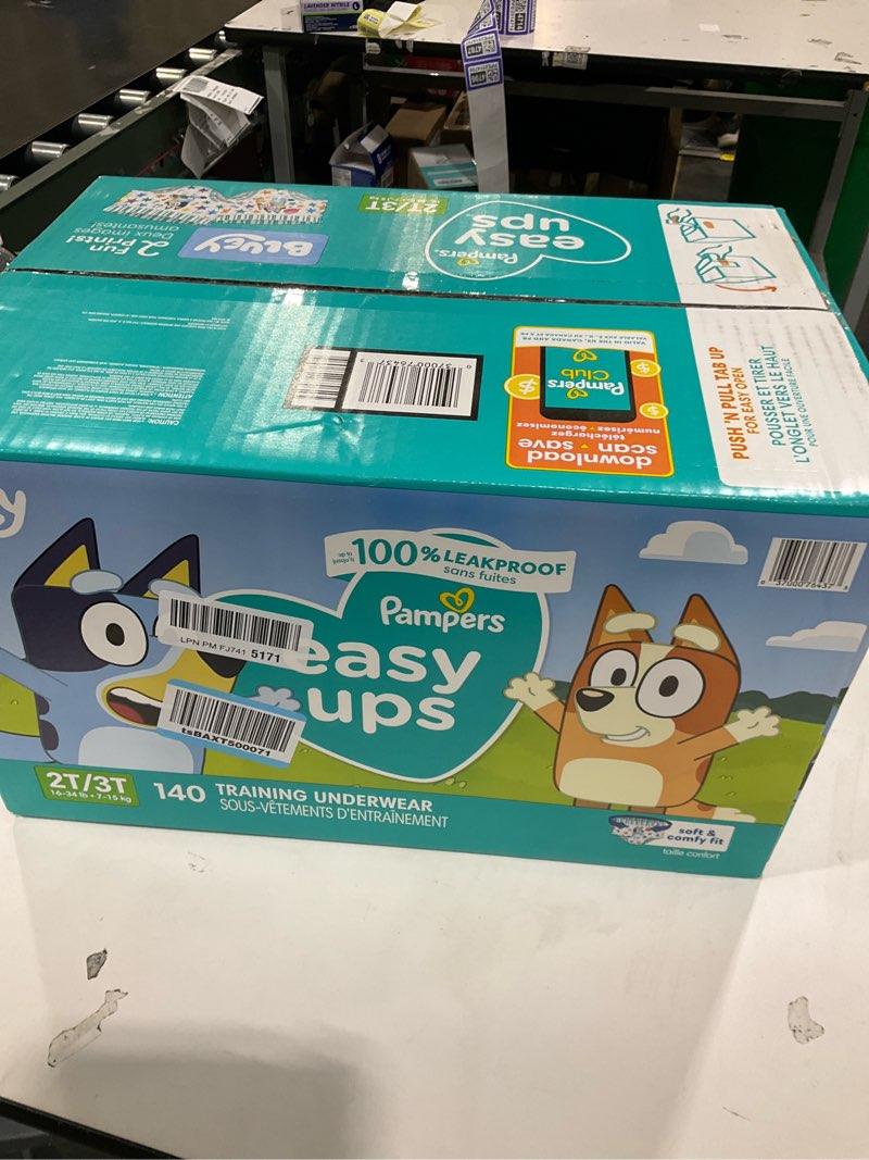 Condition photo showing New/Like New for Pampers Training Pants - Easy Ups Boys & Girls Bluey - Size 2T-3T, 140 Count, Children's Potty Underwear (Packaging May Vary) 2T-3T 140