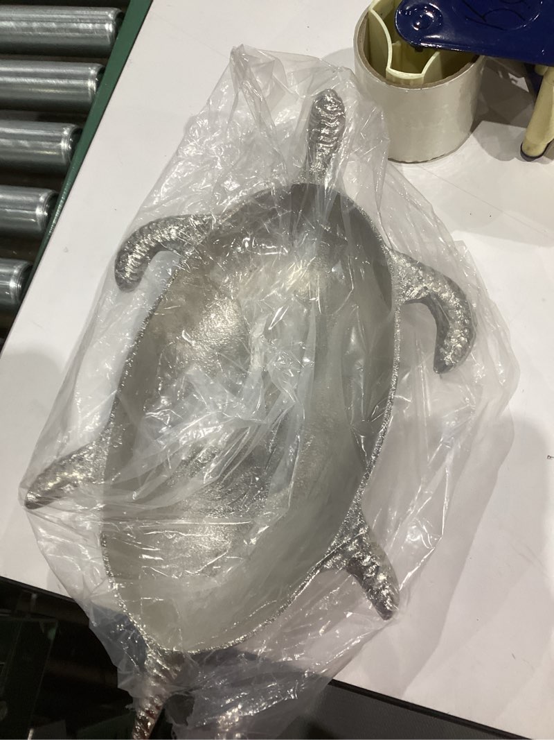 Condition photo showing Good Condition for Nautical Sea Turtle - Silver Tone 16 x 9 Inch Nickle Serving Bowl Platter