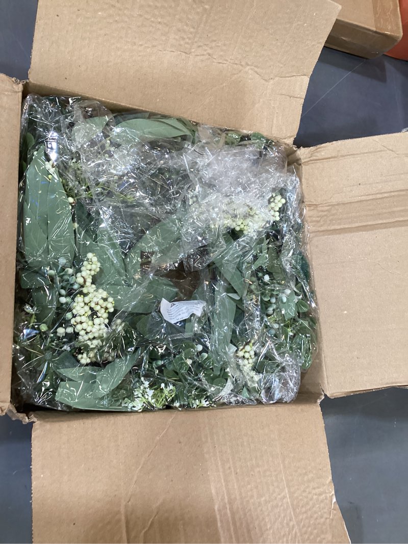 Condition photo showing New/Like New for eucalyptus wreaths 22" large artificial greenery outdoor/indoor wreath spring/summer/winter wreath green wreaths for front door porch window wall hanging decor all year round wre-ath?green?
