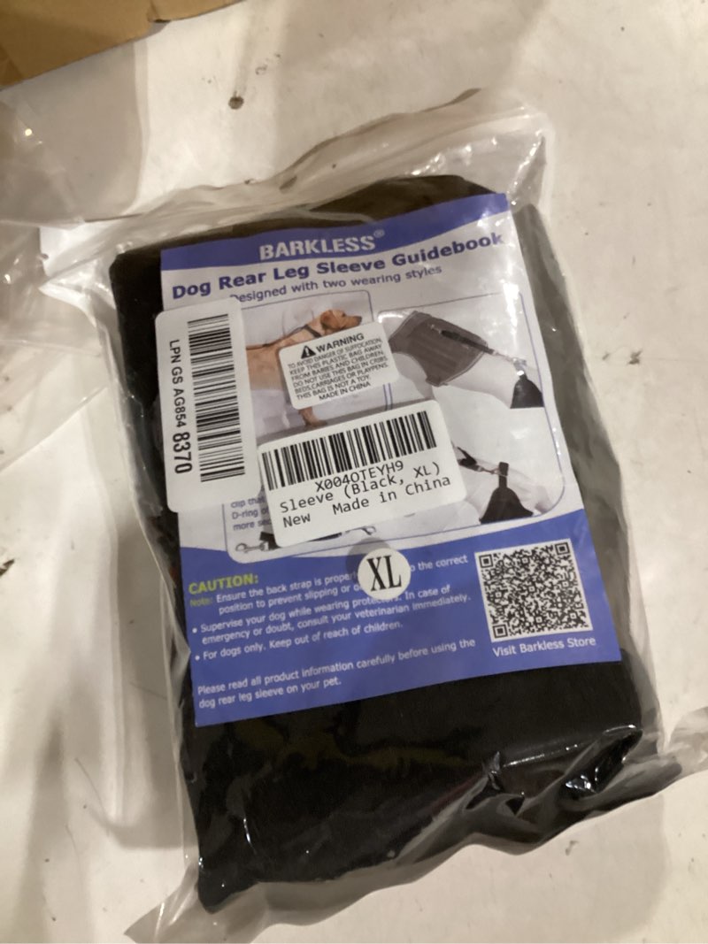 Condition photo showing New/Like New for barkless single dog rear leg sleeve to stop licking, breathable male female dog recovery suit for post surgery, comfortable back leg sleeve for wound healing, protective cone collar alternative black xl