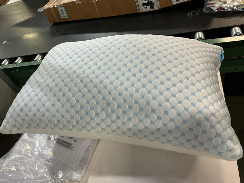 Condition photo showing New/Like New for Cooling Firm Bed Pillows Set of 2, Shredded Memory Foam Pillows for Sleeping Luxury Gel Pillows for Side Back Stomach Sleepers with Removable Washable Cover(Blue, Queen) Blue Queen(Pack of 2)