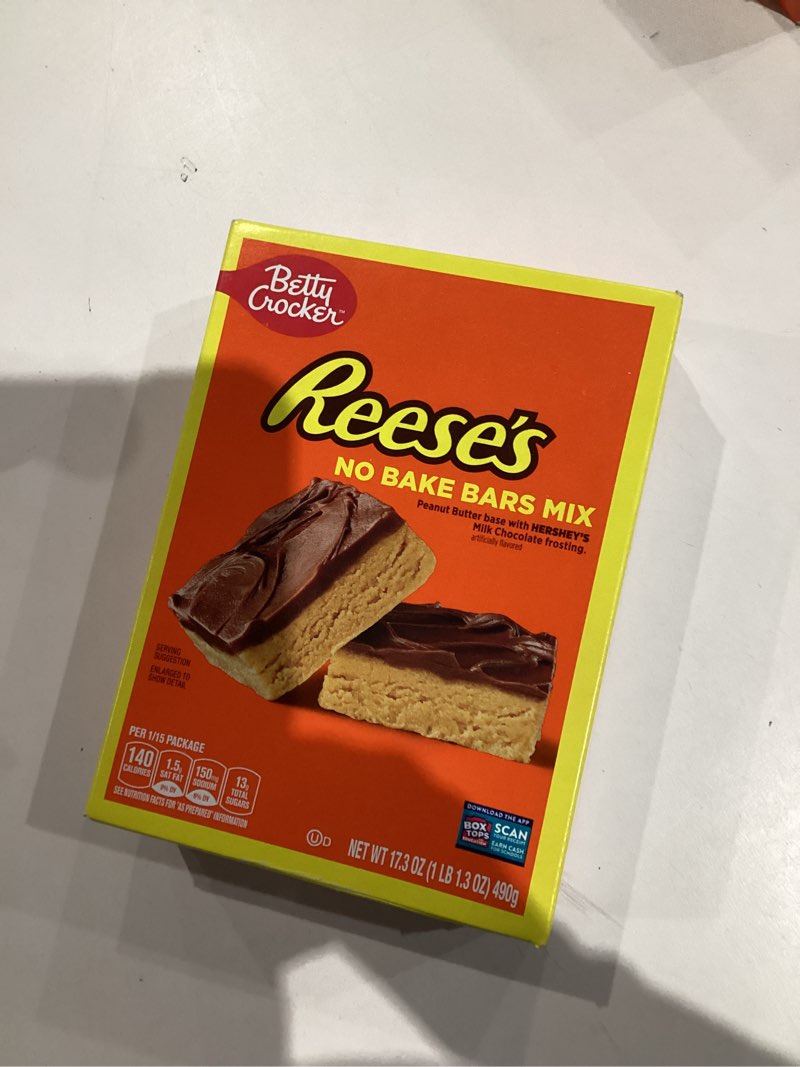 Condition photo showing New/Like New for Betty Crocker REESE'S Peanut Butter No Bake Bars Mix With HERSHEY’S Frosting, 17.3 oz