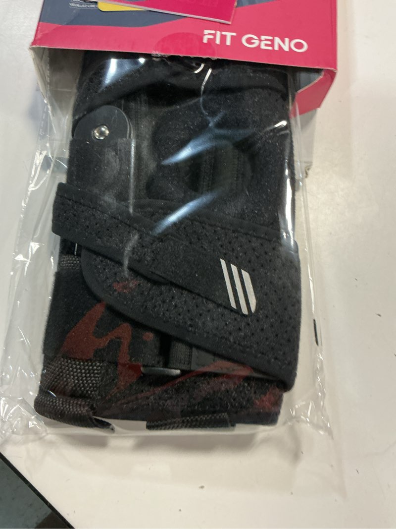 Condition photo showing New/Like New for fit geno hinged knee brace for meniscus tear: adjustable knee support for knee pain w/side stabilizers & hinges for injury or surgery recovery - men and women black regular fits s/m/l/xl