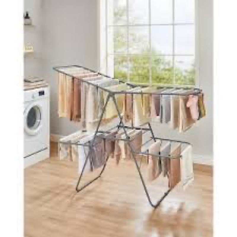 Sakugi Clothes Drying Rack, Foldable 2-Level Laundry Drying Rack with Height-Adjustable Wings, for C