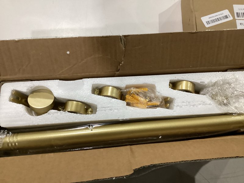 Condition photo showing Good Condition for yafex curtain rods 32-118 inch, heavy duty 1 inch adjustable curtain rod for windows, gold long window treatment rods, modern design, easy installation 32" to 118" gold