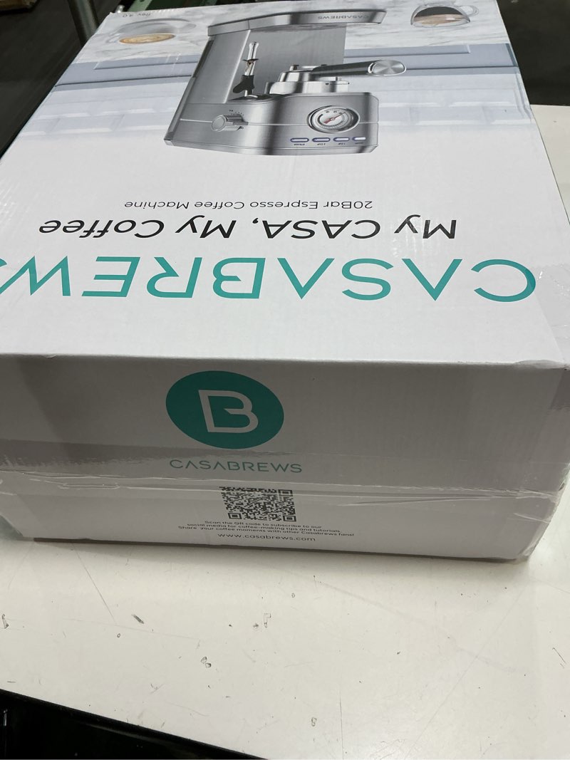 Condition photo showing New/Like New for CASABREWS CM5418 Espresso Machine 20 Bar, Compact Espresso Maker with Steam Milk Frother, Stainless Steel Coffee Machine with 34oz Removable Water Tank for Cappuccino, Gift for Women or Men, Silver A-Silver Button