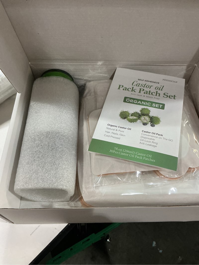 Condition photo showing New/Like New for 30Pcs Adhesive Castor Oil Patch with 7oz Organic Castor Oil Cold Pressed, Cotton Caster Oil Pack Wrap for Waist Back Neck Arm Belly