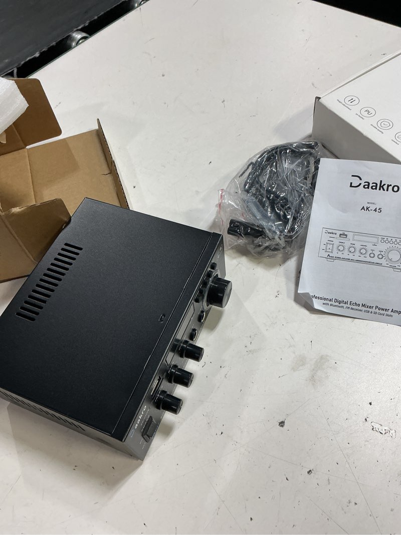 Condition photo showing New/Like New for daakro ak45 stereo audio amplifier,300w home 2 channel wireless bluetooth 5.0 power amplifier system, home amplifiers fm radio, usb, sd card, with remote control home theater audio stereo system