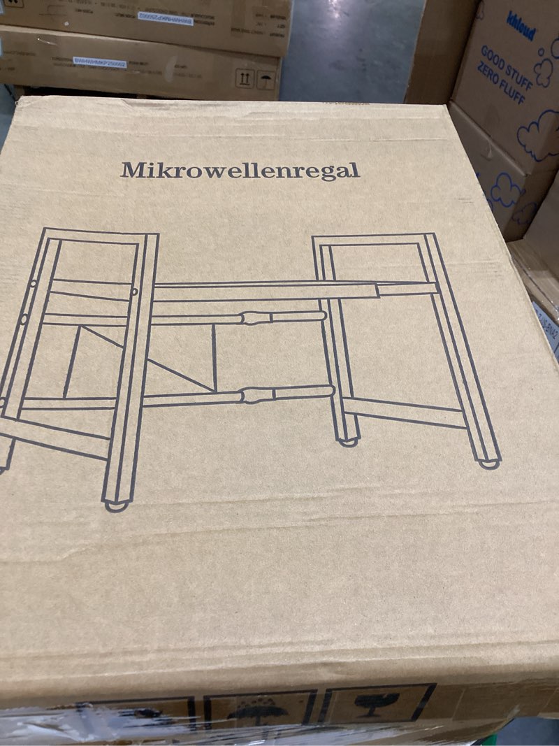 Condition photo showing New/Like New for extensible microwave oven stand, adjustable metal storage shelf, kitchen countertop organizer, double-layer with 6 hooks, capable of supporting up to 65 pounds upgraded large size white