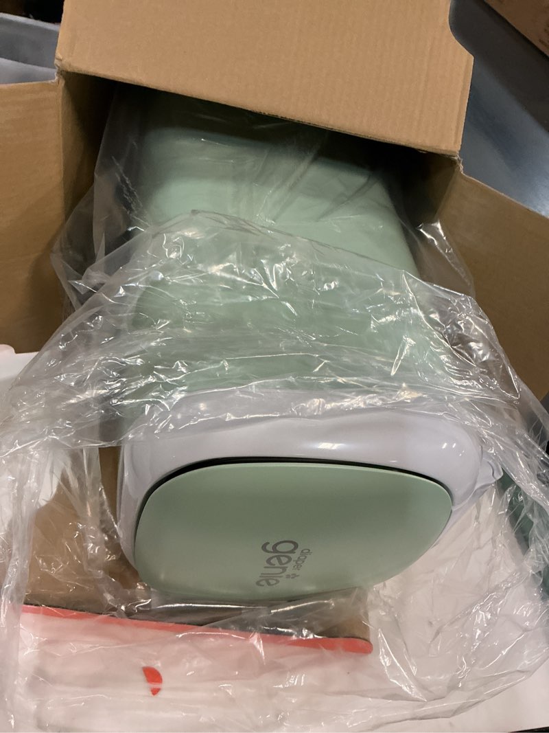 Condition photo showing As Is for Diaper Genie Select Pail (Green) is Made of Durable Stainless Steel and Includes 1 Starter Square Refill That can Hold up to 165 Newborn-Sized Diapers.