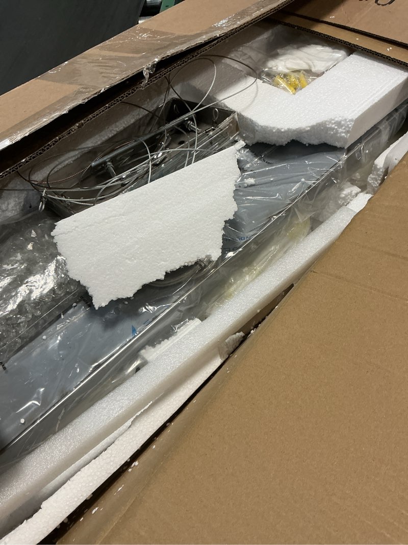 Condition photo showing As Is for Rectangular Chandeliers for Dining Room, Modern Rain Drop Chandeliers, Hanging Pendant Crystal Chandelier Light for Kitchen Island, Beautiful Ceiling Light Fixture for Cafes Office of CRYSTOP 11-Silver L31.5" x W9.8" x H8.9"