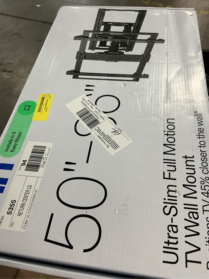Condition photo showing As Is for onn. ultra-slim full motion tv wall mount for 50" to 86" tvs, up to 20° tilting