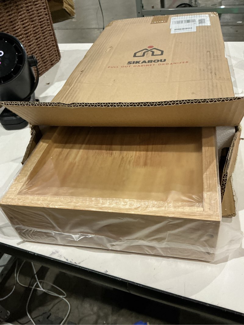 Condition photo showing New/Like New for wood pull out cabinet organizer 11" w x 21" d, for 12" cabinet opening heavy-duty sliding drawers for inside cabinets storage and organization for kitchen single tie 11*21 in
