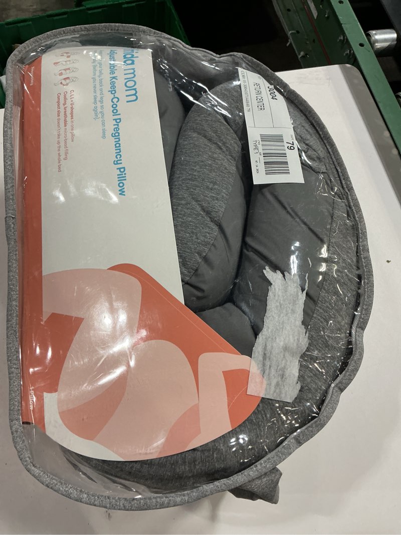 Condition photo showing As Is for frida mom adjustable keep-cool pregnancy pillow in grey