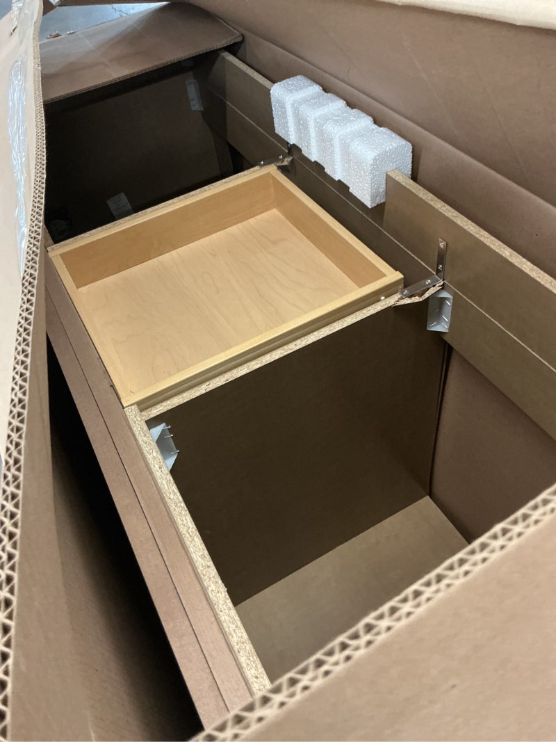 Condition photo showing As Is for style selections merrill 60-in sand bathroom vanity base cabinet without top