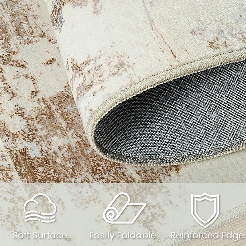 Area Rug Living Room Rugs: 9x12 Indoor Soft Fluffy Rug Abstract Carpet for Bedroom Kitchen Dining Room Floor Washable Plush Throw Large Accent Rug Home Office Nursery Decor - Beige