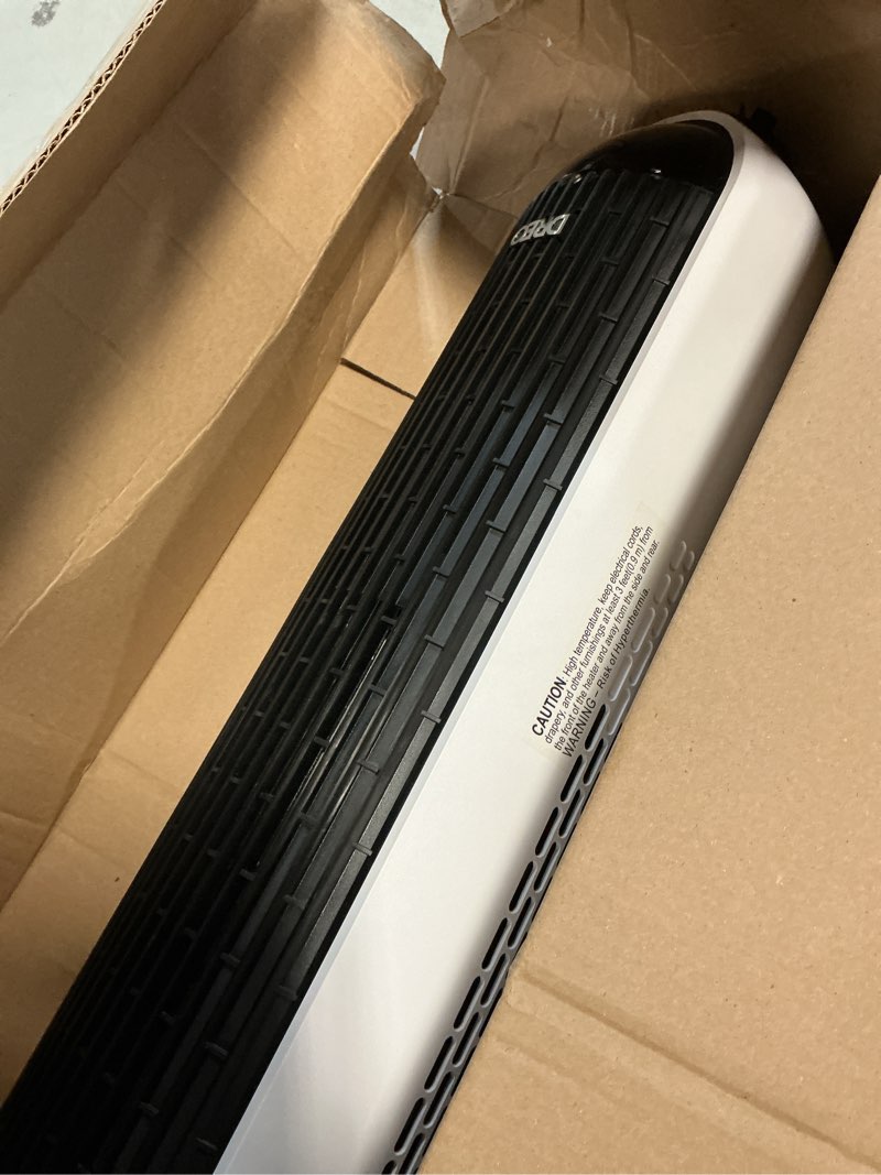 Condition photo showing As Is for Dreo Tower Fan and Heater Combo, 29.2ft/s Standing Fans for Bedroom, 17 Levels, 6 Modes, 120° Oscillation, 42 Inch, 12H Timer, 25dB Quiet, with Remote, for Office, Large Room, Silver