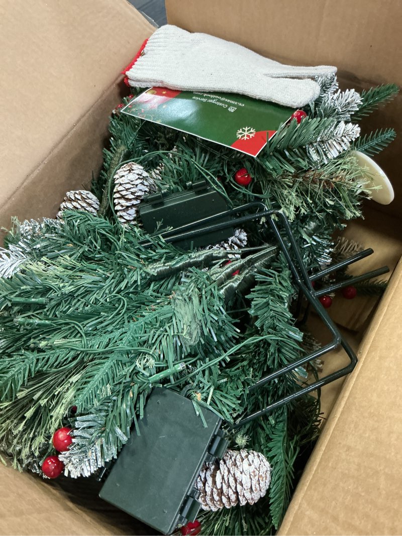 Condition photo showing Good Condition for Set of 2 Outdoor Christmas Tree Urn Fillers, Battery Operated Pre-lit Planter Fillers with Multi-Color Lights, Artificial Xmas Trees with Cones & Red Berries for Porch Yard Holiday Decor Planter Fillers With Bicolor Lights