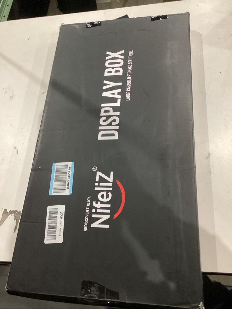 Condition photo showing New/Like New for Nifeliz Acrylic Display Box for Scale 1:8 Big Model Cars, Building Toy Car Organizer and Storage, Gifts for Large Car Model Colle ctors (25.2Lx13WX10.4H in)