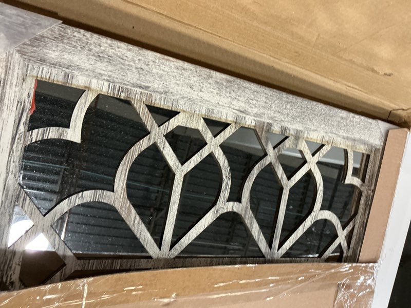 Condition photo showing Good Condition for set of 2 13x17 inch rectangular shatterproof decorative wall mirrors, boho farmhouse rustic vintage grey accent mirrors for living room, bedroom, entryway & home wall decor?grey? grey 13*17in-2pcs