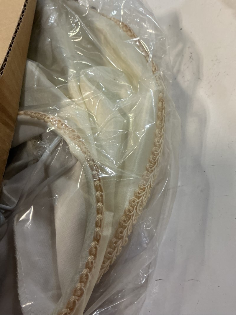 Condition photo showing As Is for Medium Lamp Shades Set of 2, Cream Lamp Shade for Floor Lamps Table Lamps, 6.1"Top x 13"Bottom x 9.6"High, Scalloped Lamp Shade with Petal Edge Braid, Spider, Harp Holders Included, Assembly Required