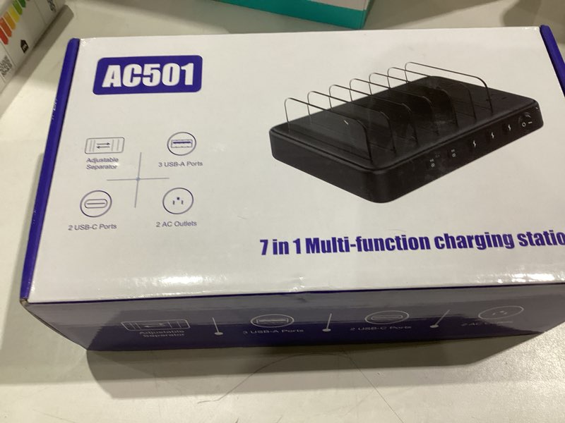 Condition photo showing Good Condition for 85W Charging Station for Multiple Devices,7 Port USB Charger Stations with 2 AC, 2 USB C, 3 USB A,Family Multi-Device Organizer Charging Dock -Designed for iPhone iPad Android Cell Phone Tablet,Black