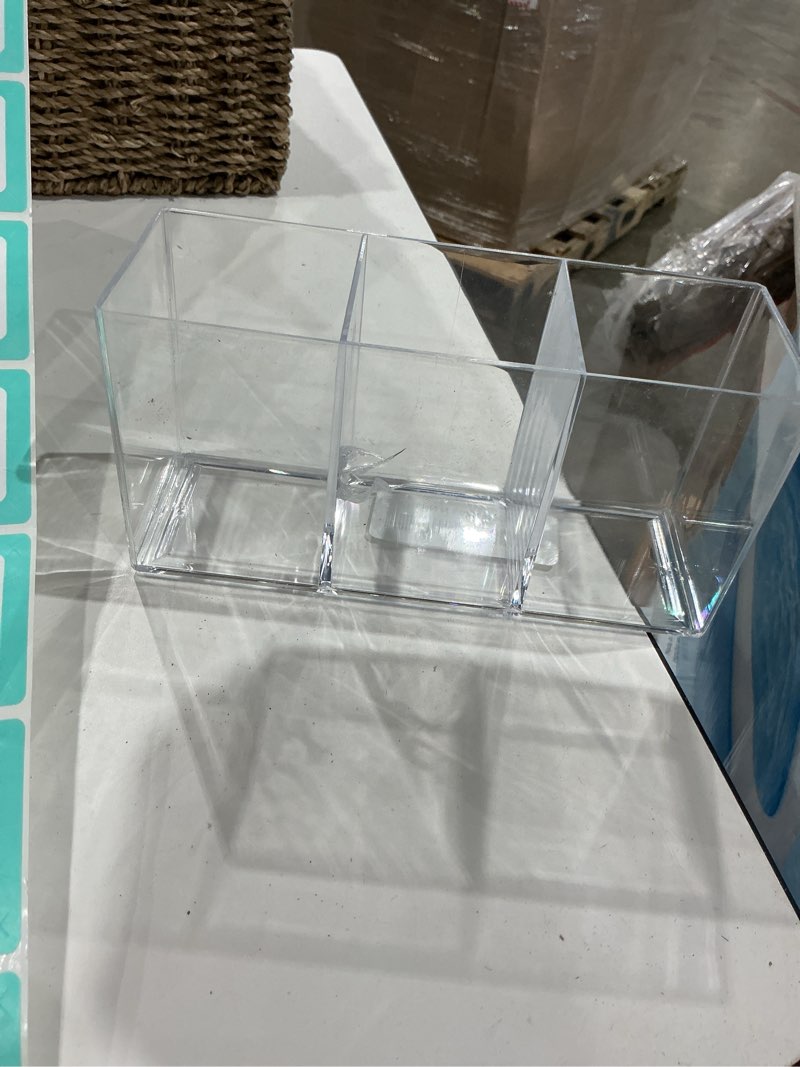 Condition photo showing As Is for sulikjhui acrylic utensil holder, 3-section clear plastic fork knife spoon holder with clear acrylic