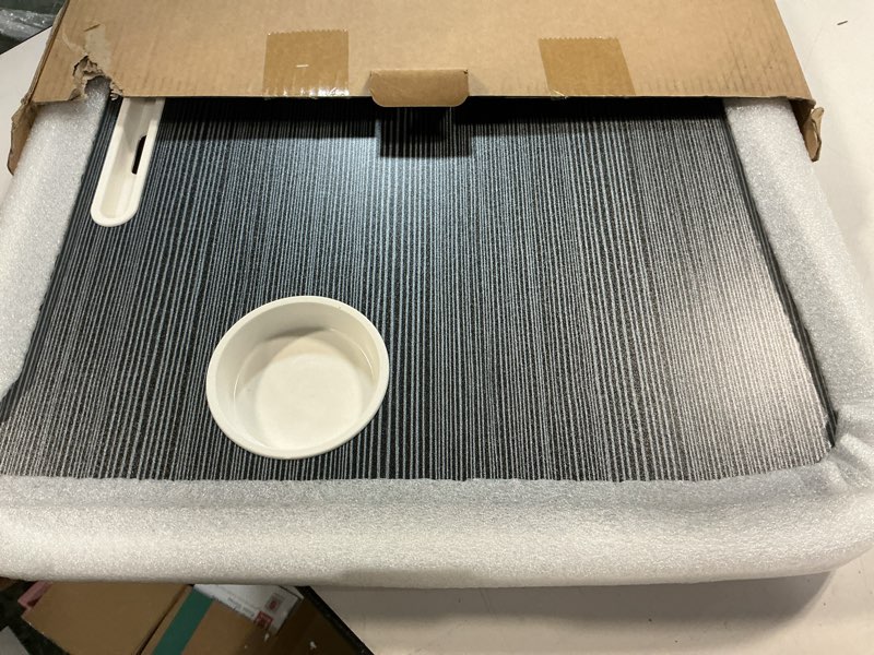 Condition photo showing Good Condition for foldable laptop table, portable lap desk bed table tray, laptop stand with cup holder & tablet slot & lifting handle for working writing drawing & eating (black)