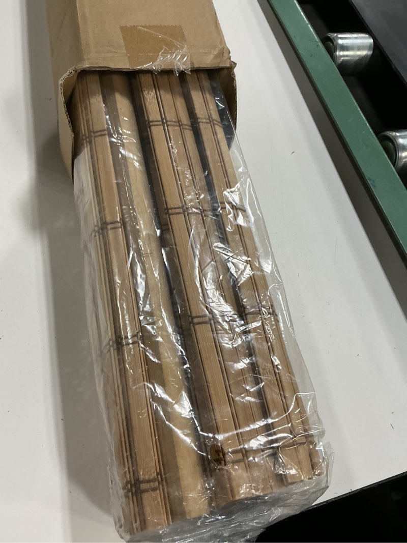 Condition photo showing Good Condition for unishades no drill cordless bamboo roman shades, light filtering woven natural bamboo window covering, easy install roman style shade, for window size 36" w × 64" h - alternate sand tan ?wide bamboo strips?alternate sand tan 36" w × 64" h