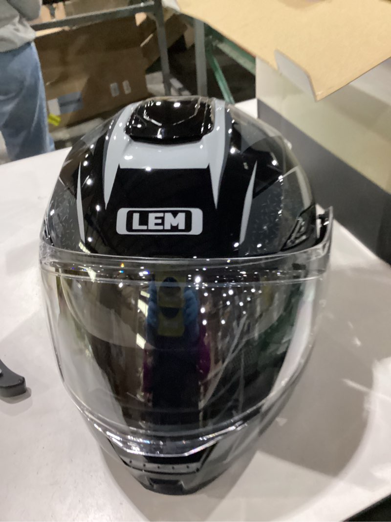 Condition photo showing As Is for LEM Modular Motorcycle Helmets Fiberglass, Full Face Motorcycle Helmet Flip Up for Touring, DOT Certified, Release Sun Visor & Removable Comfort Liner, Lightweight Street Bike Helmet (Grey/Black,S) Small Black