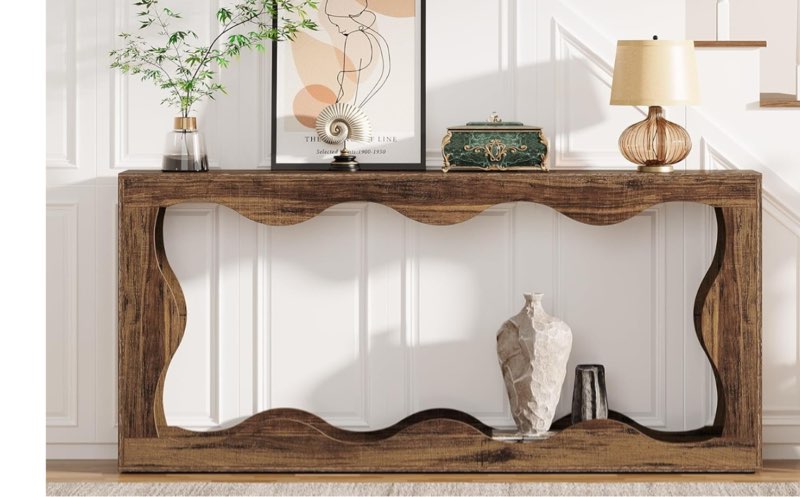 63" console table, farmhouse entryway table couch table behind sofa