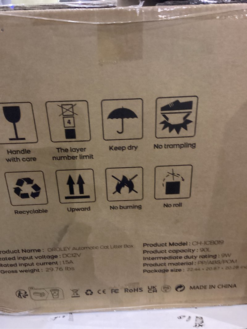 Condition photo showing New/Like New for OROLEY Self Cleaning Litter Box, Large Capacity Automatic Cat Litter Box with APP Control, Safety Sensors, Built-in Deodorizing Scent Box, and 1 Roll Garbage Bags ?White