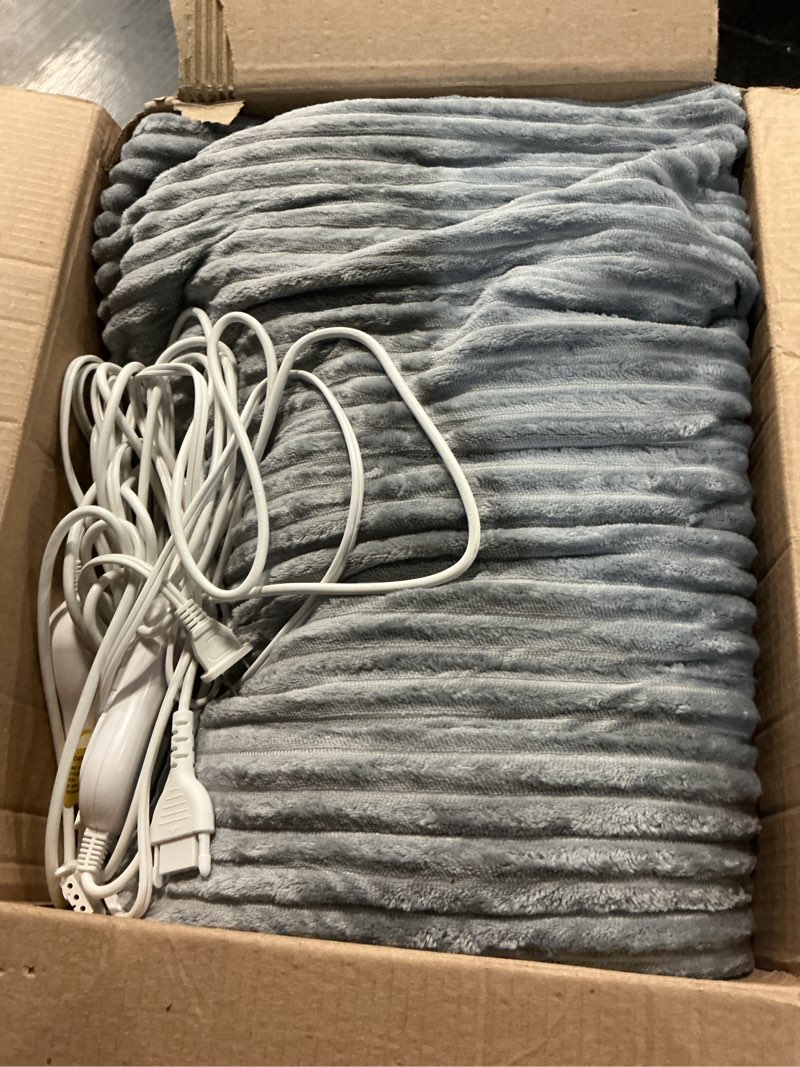 Condition photo showing As Is for Homemate Electric Heated Blanket Queen Size - 84"x90" Heating Blanket Queen Size Dual Control 1/2/4/6/8 Hours Auto-Off 10 Heat Level Over-Heat Protection Soft Flannel Sherpa ETL Certification Light Grey (Striped) 84 Inch x 90 Inch