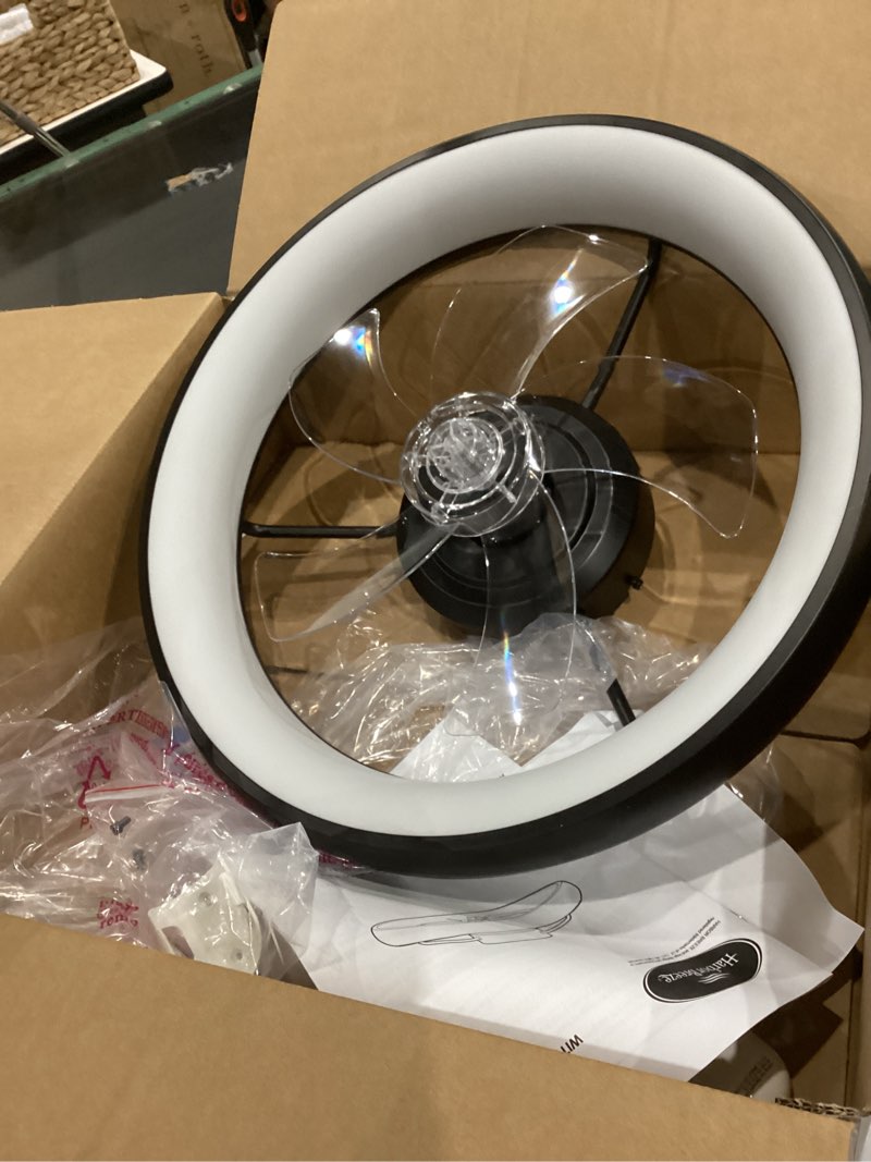 Condition photo showing Good Condition for harbor breeze capeview 20-in color-changing outdoor flush mount matte black with clear acrylic blades fandelier ceiling fan with light - remote included ( 5 -blade )