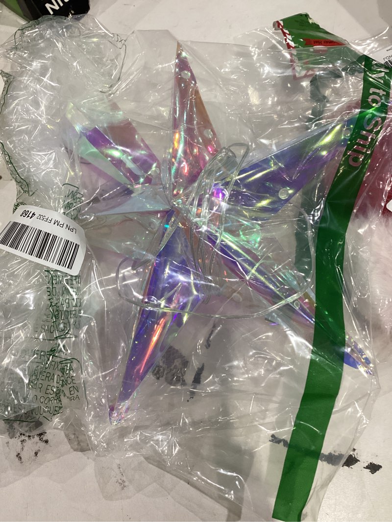 Condition photo showing As Is for Christmas Tree Topper Star 11.8" PET Christmas Tree Topper Lighted with Remote Multicolour 20LED Lighted Treetop Decorate for Xmas Decorations Ornaments Holiday Party Indoor Decor Pet01