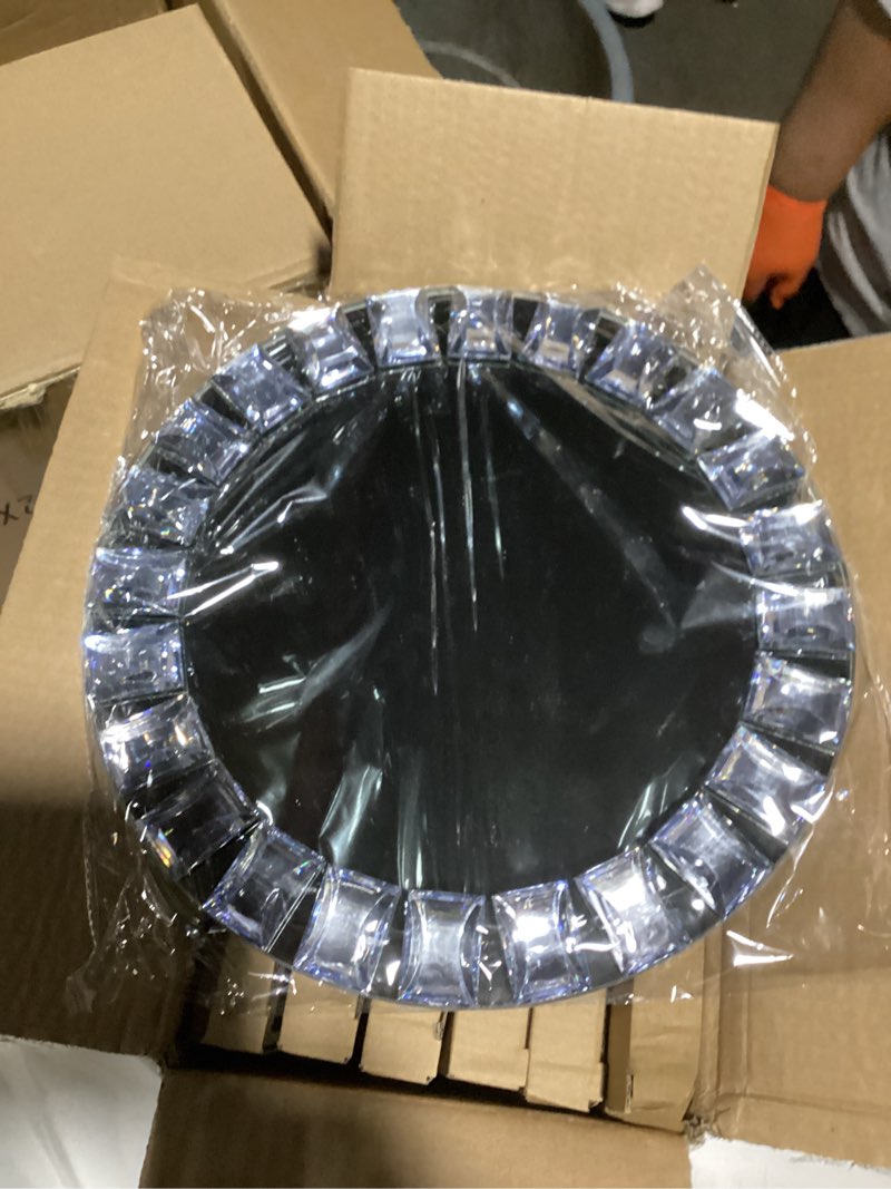 Condition photo showing As Is for suclain 12 pcs mirrored glass charger plates 13 inch silver mirror plates round chargers for dinner with diamond rim settings for wedding birthday party events (square diamond rim) 12 square diamond rim