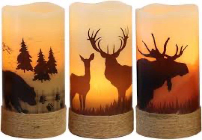 Homemory Christmas Flameless Candles Battery Operated with Rope, Deer, Bear, Moose, Remote Control a