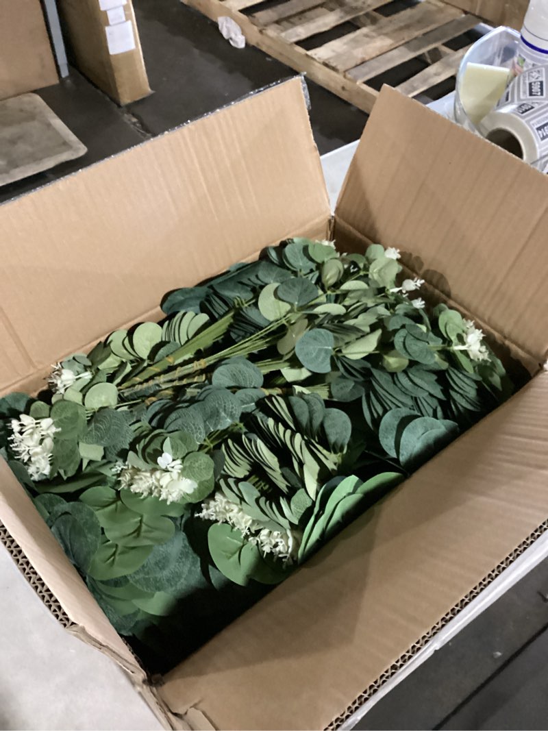 Condition photo showing Good Condition for giegxin 600 pcs 3 kinds mixed artificial eucalyptus leaves stems bulk silver dollar leaves picks dried eucalyptus bundle faux spray for wedding vase bouquet floral arrangement (green) green 600