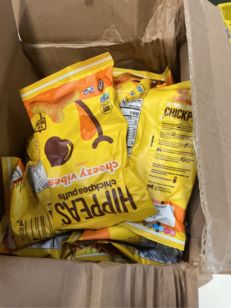 Condition photo showing New/Like New for Hippeas Chickpea Puffs, Variety Pack: Vegan White Cheddar, Nacho Vibes, 0.8 Ounce (Pack of 30), 3g Protein, 2g Fiber, Vegan, Gluten-Free, Crunchy, Plant Protein Snacks( Best By 10/02/2026)